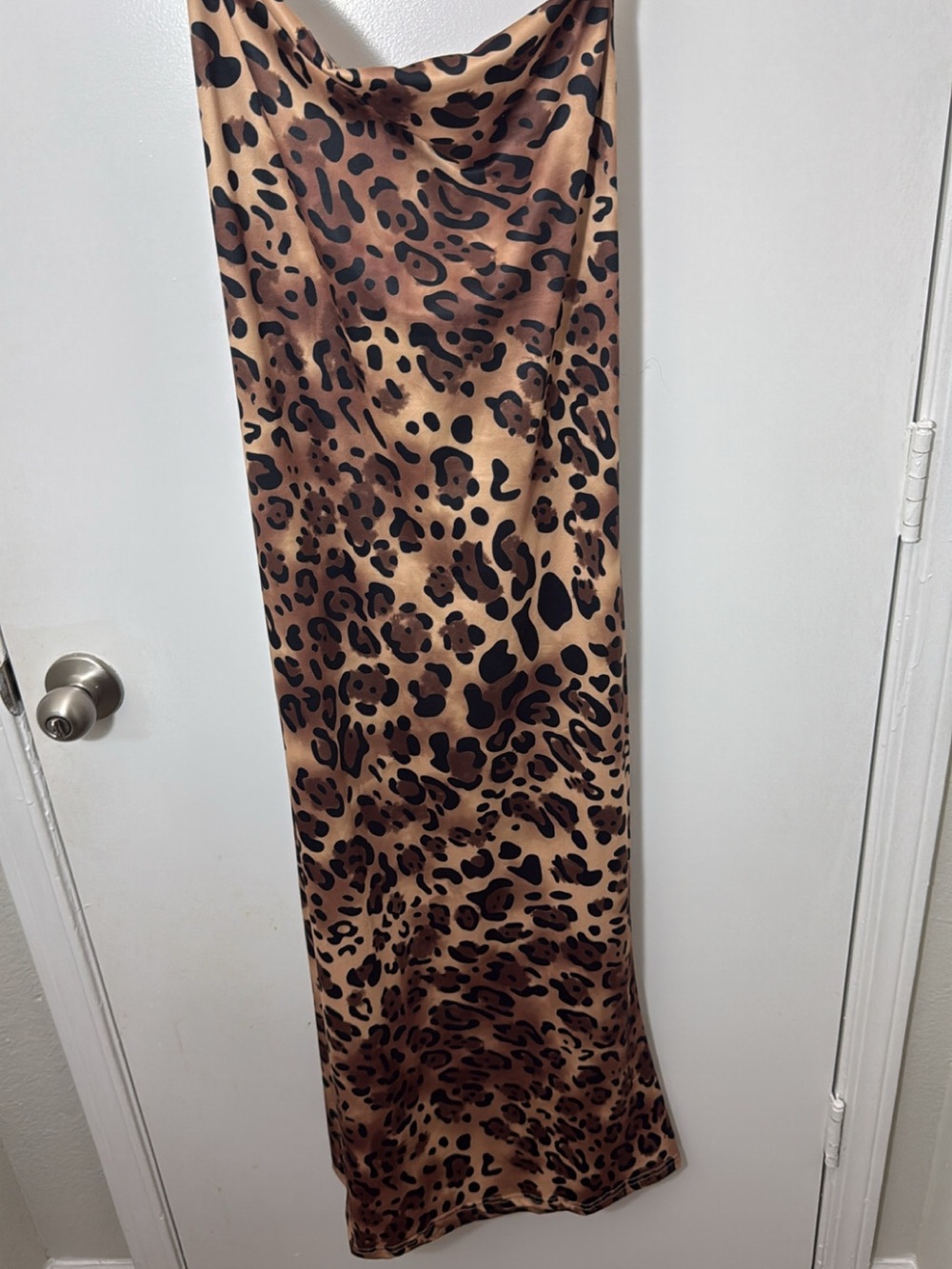 Satin Leopard-Print Maxi Dress in Brown & Black